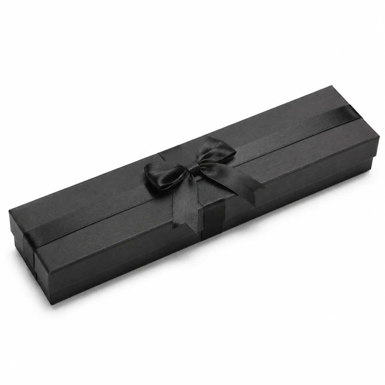 Boîte cadeau rectangulaire 24 x 6 x 3 cm en carton noir avec ruban satin style élégant