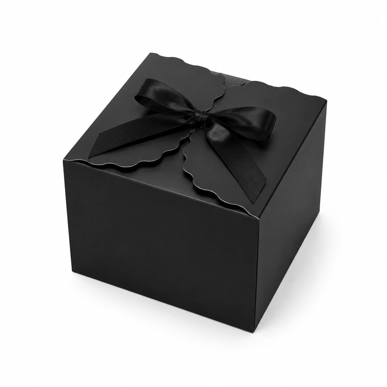 Boîte cadeau 20 x 20 x 20 cm en carton noir avec couvercle et nœud décoratif