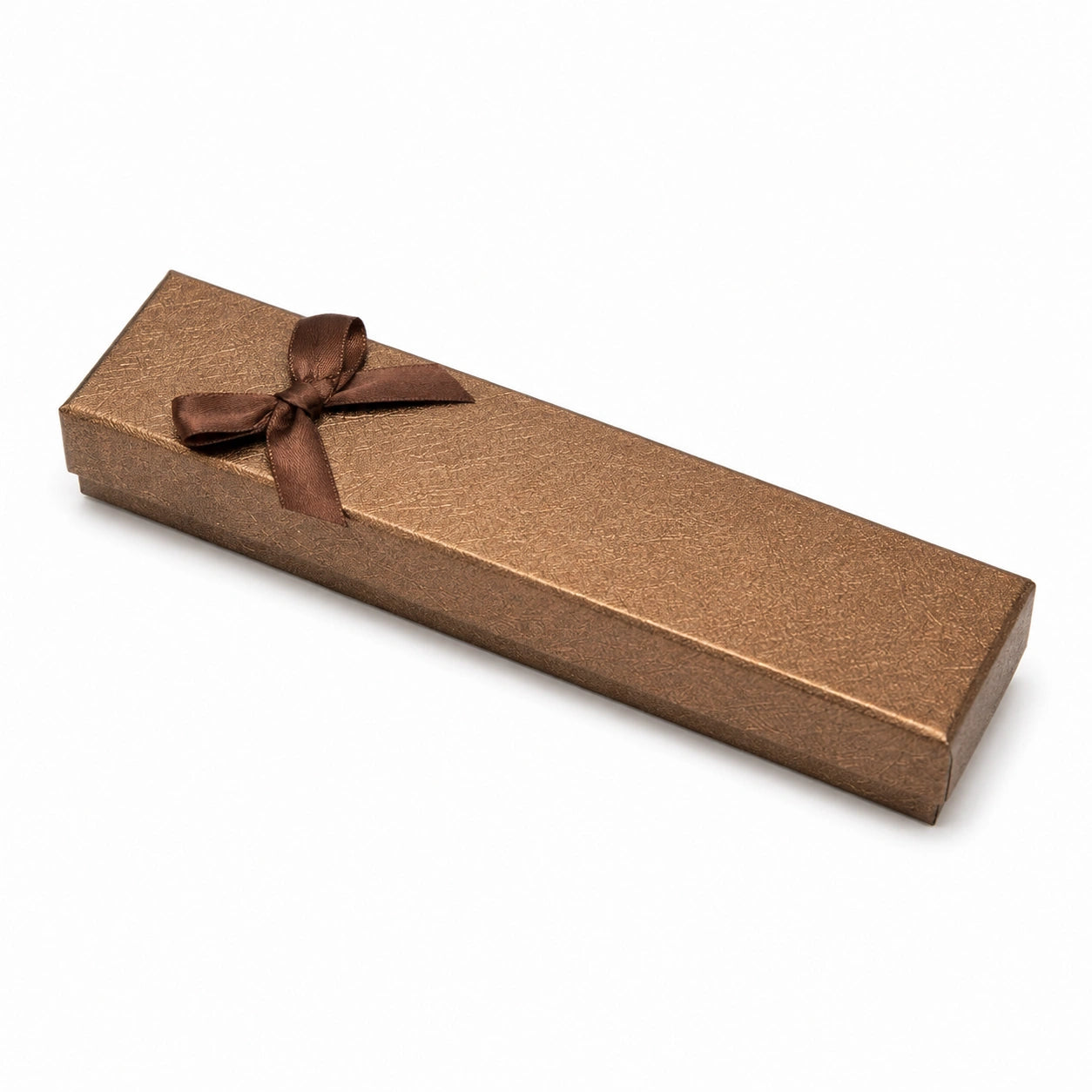 Boîte cadeau rectangulaire 21 x 6 x 3 cm en carton brun avec ruban décoratif
