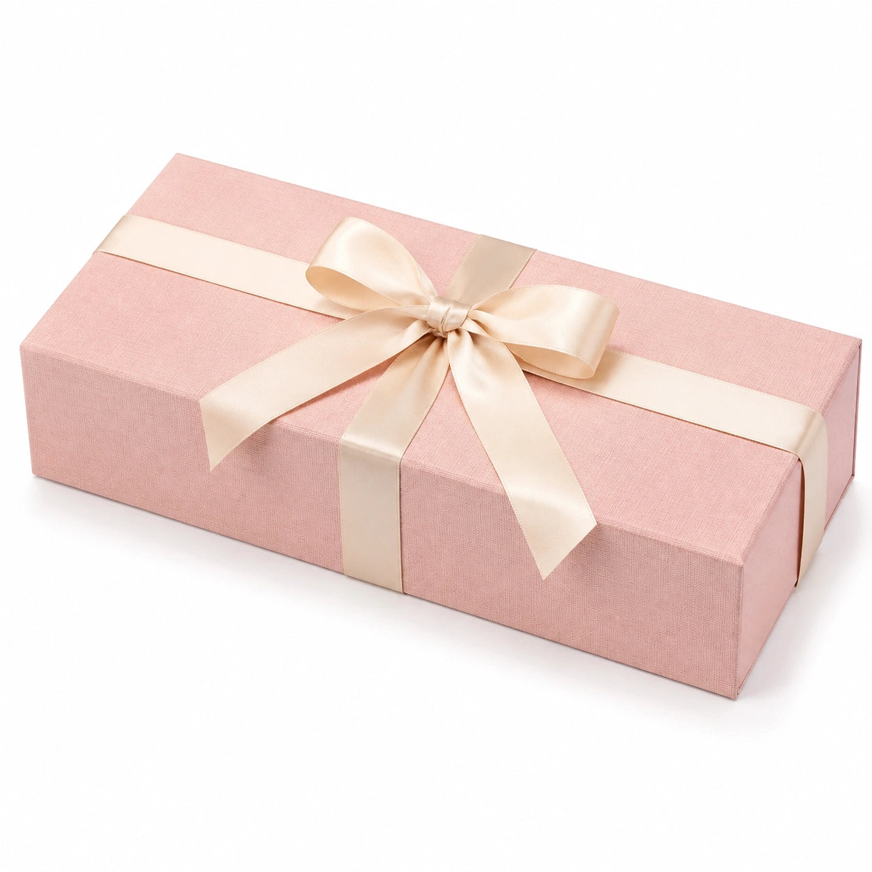 Boîte cadeau rectangulaire 30 x 15 x 8 cm en carton rose avec ruban satin