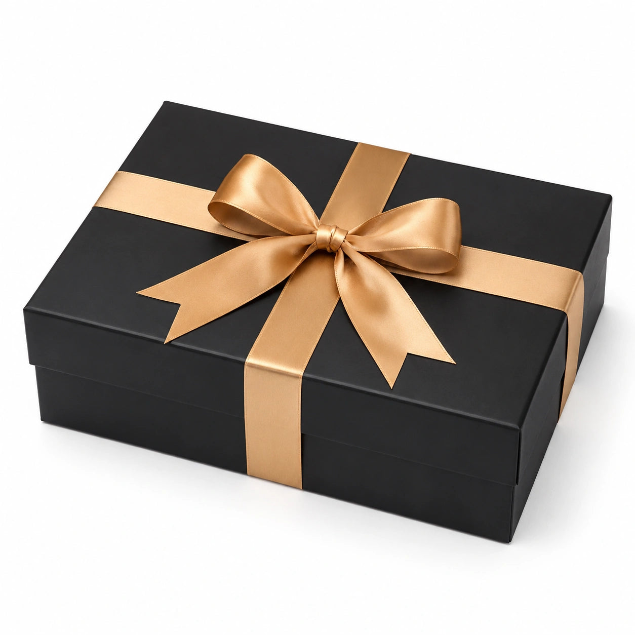 Boîte cadeau rectangulaire 30 x 22 x 10 cm en carton noir et doré avec ruban satin - emballage élégant