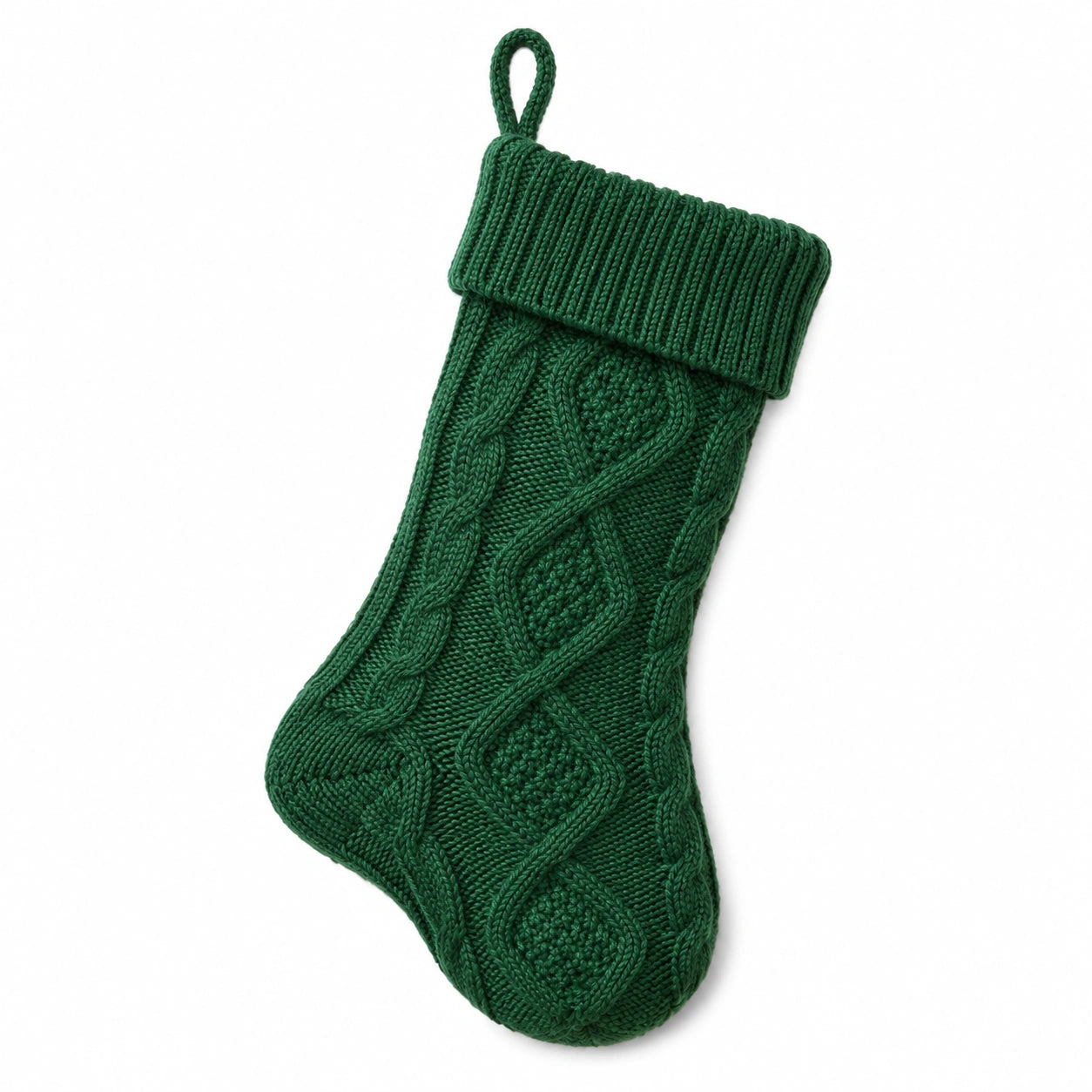 Chaussette de Noël 45 cm en textile tricoté vert à torsades suspendable