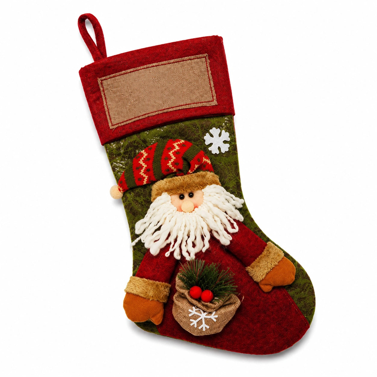 Chaussette de Noël 45 cm en textile rouge vert à suspendre décorative