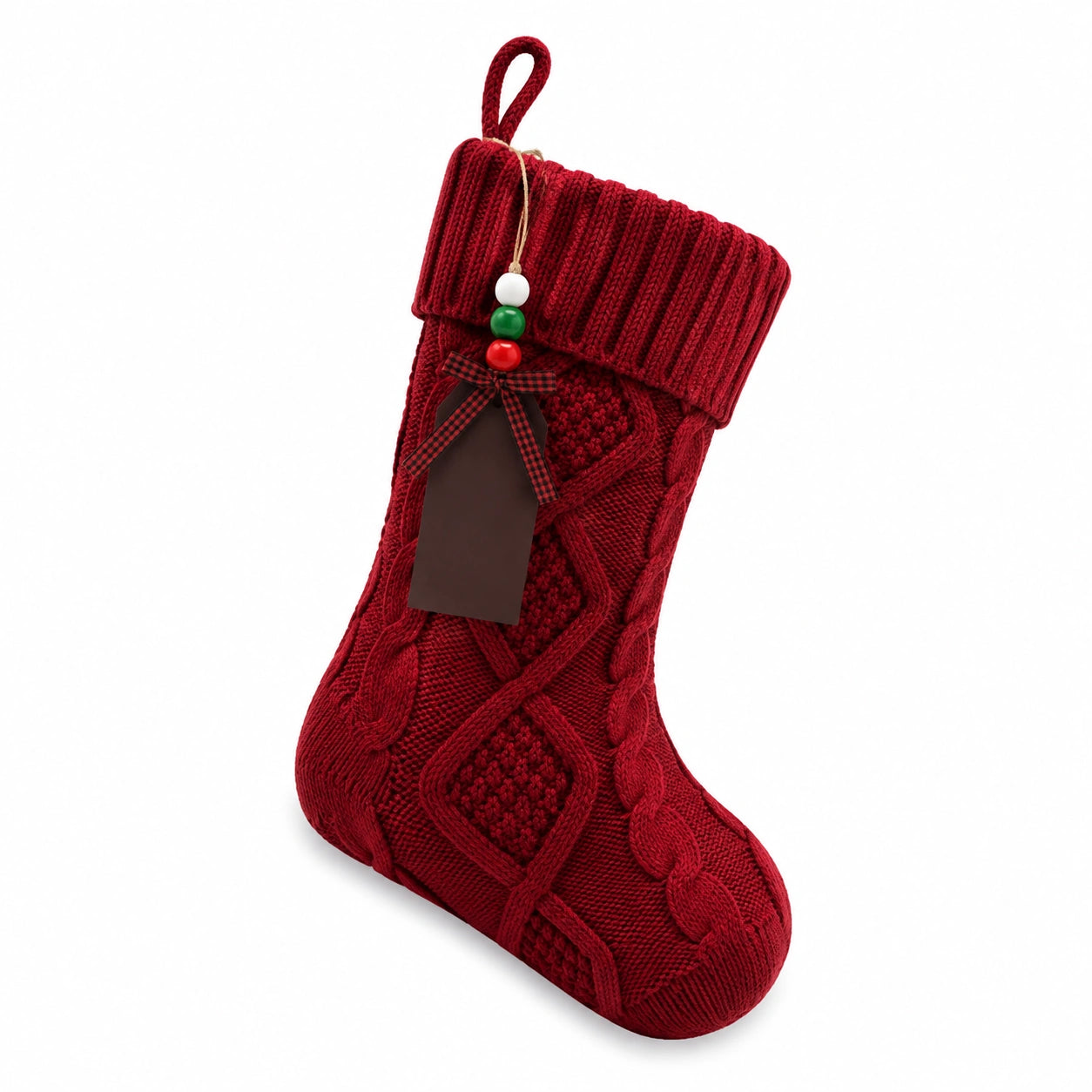 Chaussette décorative 45 x 25 cm en textile tricoté rouge à suspendre motif torsadé