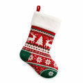 Chaussette décorative 45 cm en textile rouge vert blanc à motif hivernal avec boucle de suspension