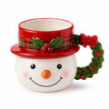 Mug 450 ml en céramique rouge blanc décor bonhomme de neige poignée couronne