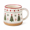 Mug en céramique 350 ml blanc vert rouge à motif sapins style festif