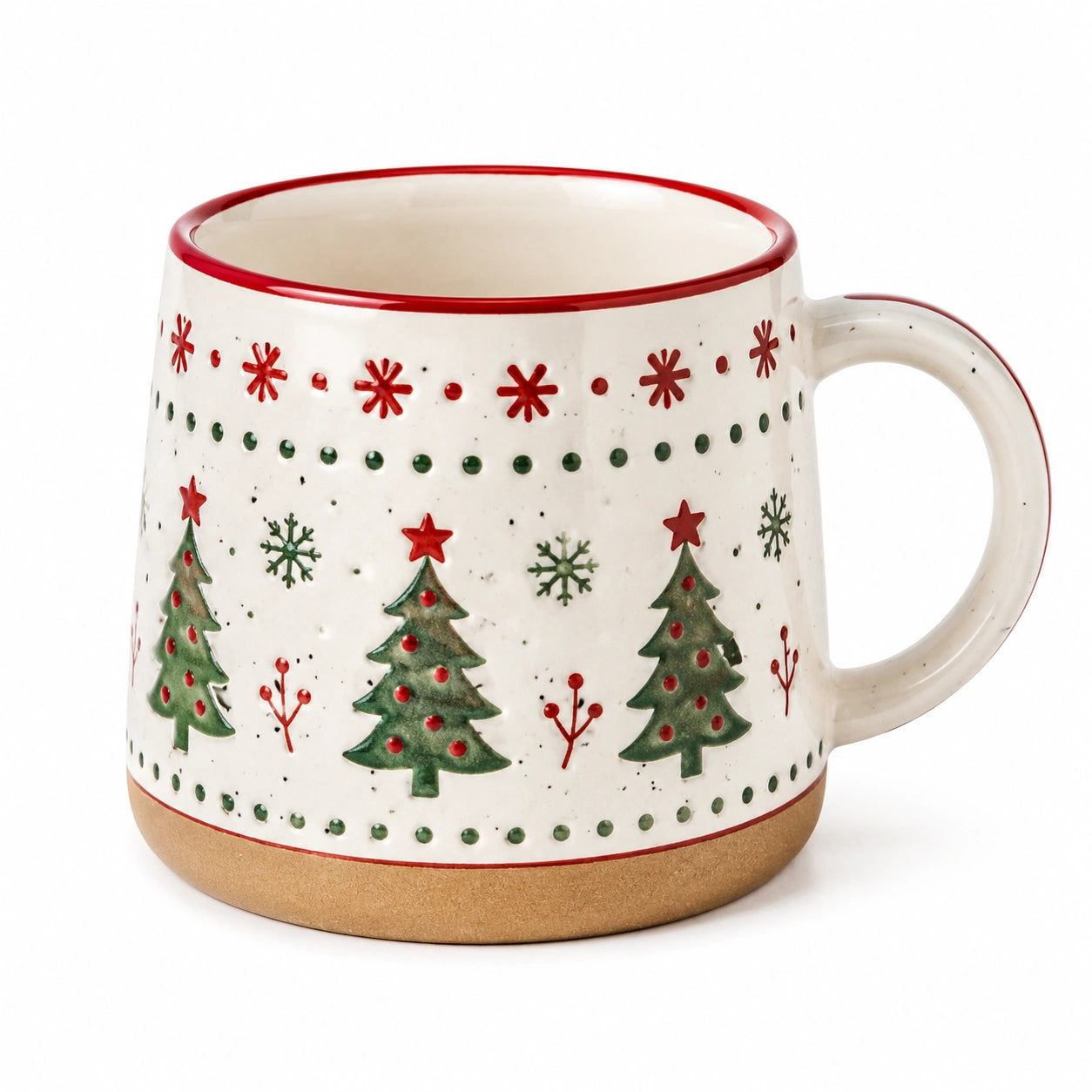 Mug en céramique 350 ml blanc vert rouge à motif sapins style festif