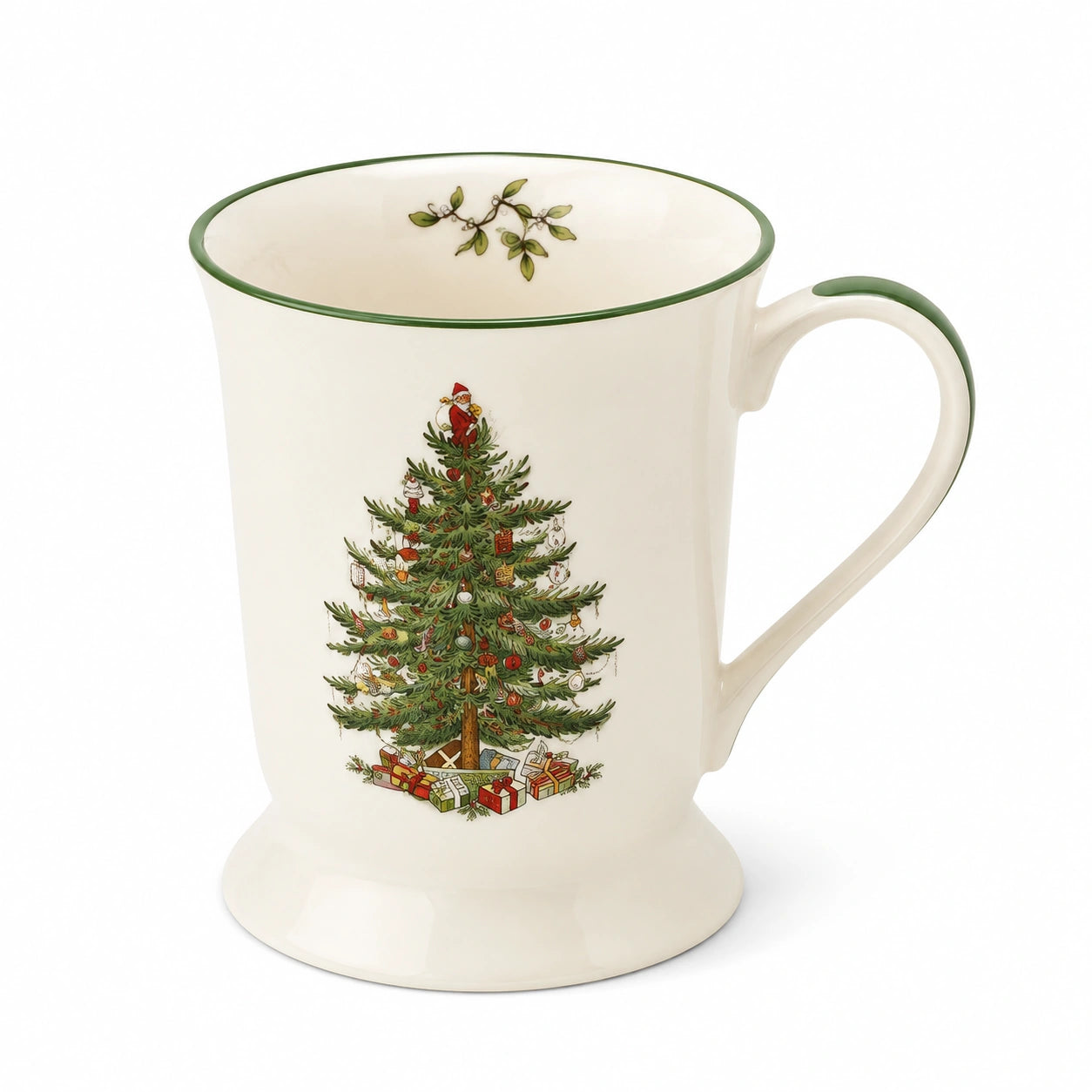 Tasse en céramique 400 ml crème verte motif sapin de Noël avec anse