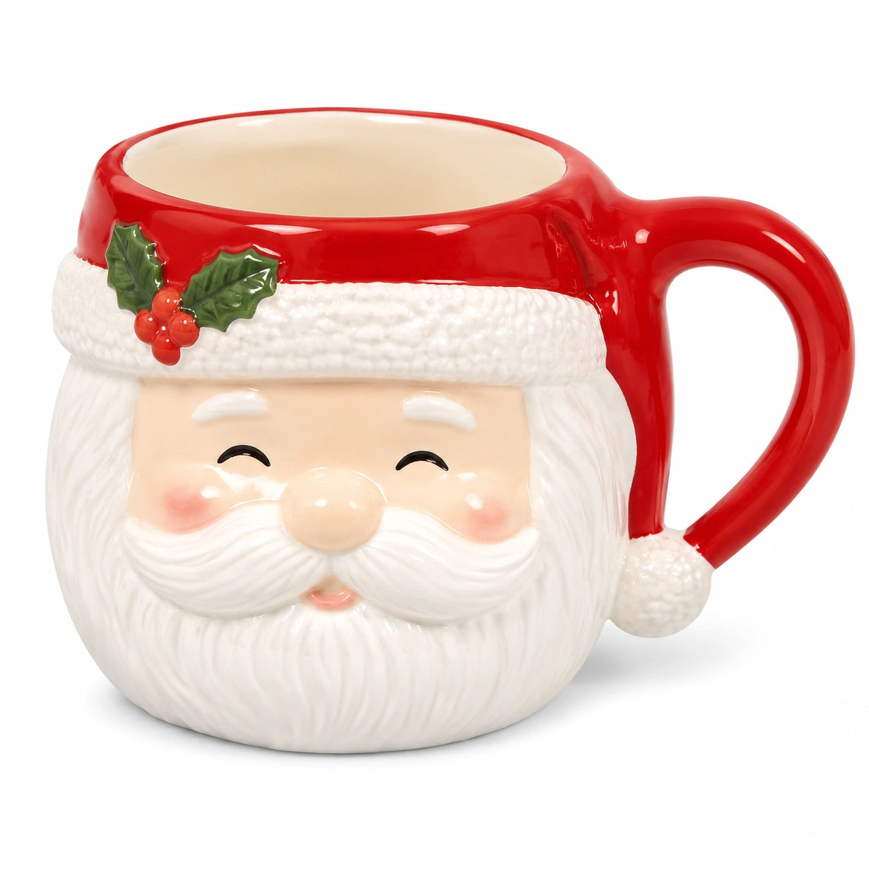 Mug en céramique 12 cm rouge et blanc à anse décor visage barbu pour boissons chaudes