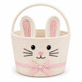 Panier de rangement rond 30 cm en corde de coton écru rose style lapin avec poignée