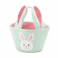 Panier de Pâques 25 cm en tissu vert menthe à pois avec anses et motif lapin