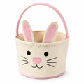 Panier de rangement rond 20 cm en feutre beige et rose avec poignée motif lapin