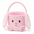 Panier de rangement 25 cm en polyester rose motif lapin avec poignée souple