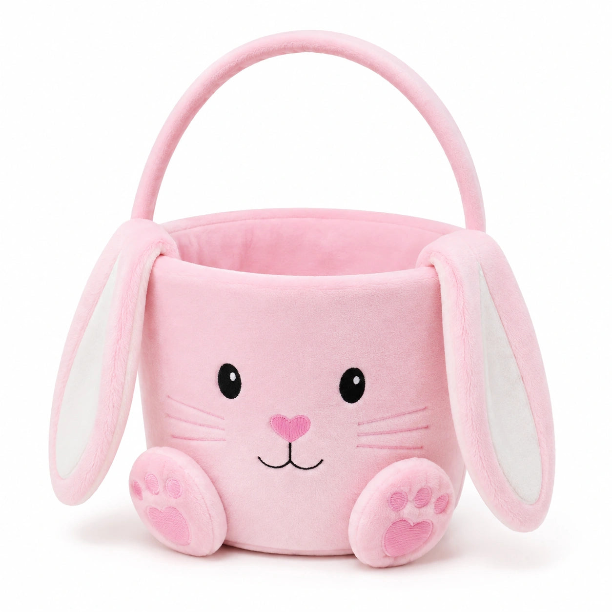 Panier de rangement 25 cm en polyester rose motif lapin avec poignée souple