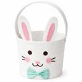 Panier de rangement rond 20 cm en feutre blanc rose motif lapin avec anse