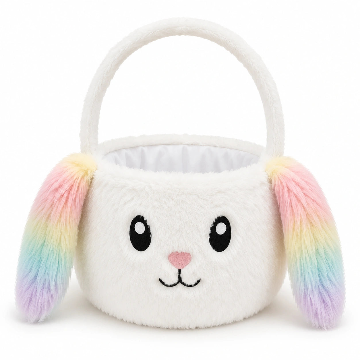 Sac à main enfant 25 cm en fausse fourrure blanc arc-en-ciel lapin doux