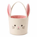 Panier de rangement rond 30 cm en tissu beige rose motif lapin avec poignées oreilles