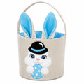 Panier de Pâques rond 25 x 23 cm en tissu beige bleu avec anses motif lapin