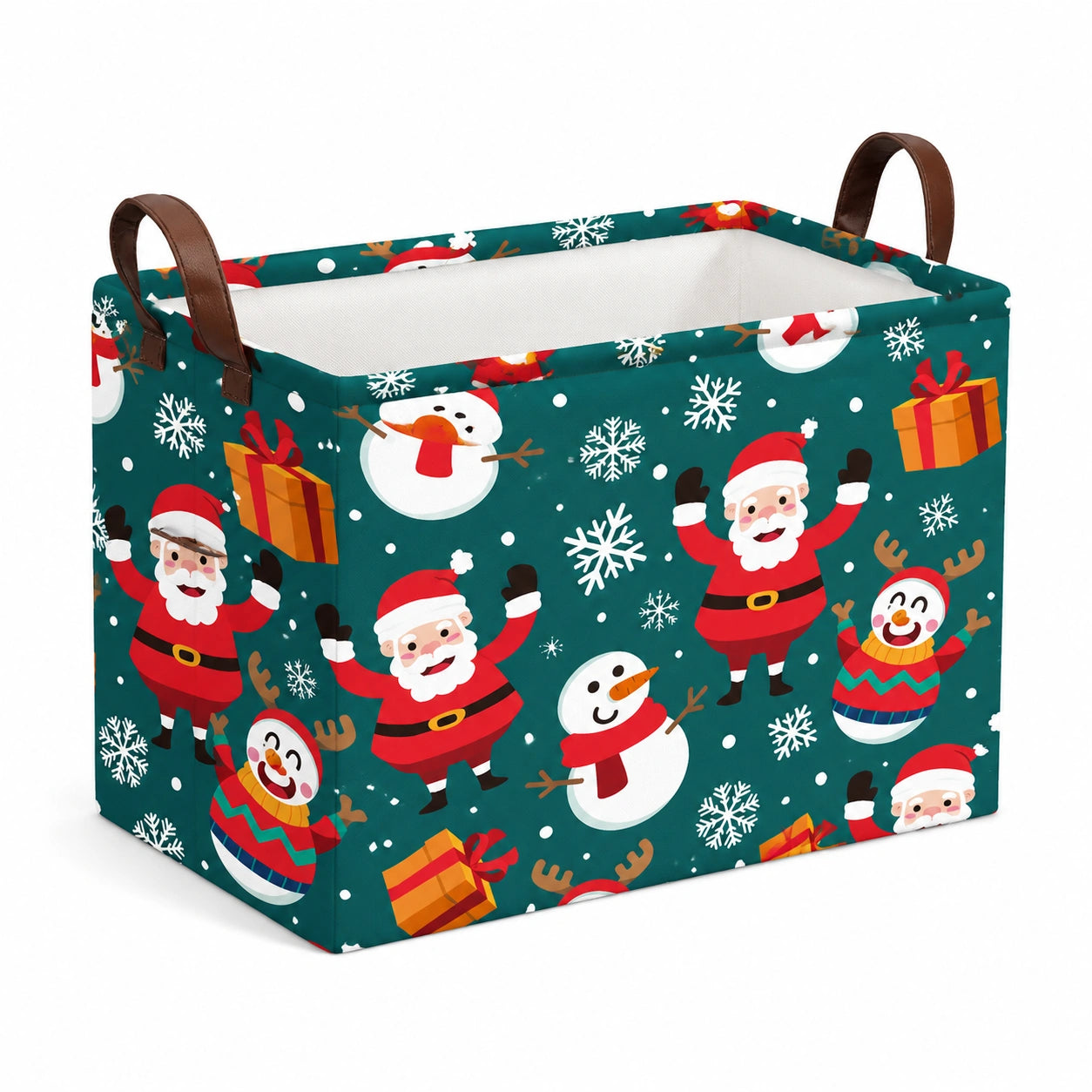 Panier de rangement 40 x 30 x 30 cm en tissu vert à motifs de Noël pliable avec poignées
