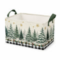 Panier de rangement 38 x 26 x 25 cm en tissu beige vert pour rangement pliable style hivernal