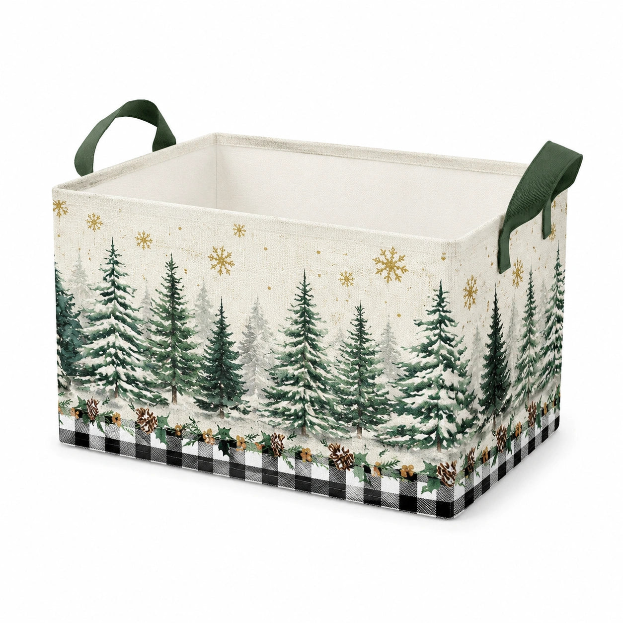 Panier de rangement 38 x 26 x 25 cm en tissu beige vert pour rangement pliable style hivernal
