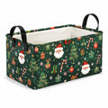 Panier de rangement 40 x 30 x 25 cm en tissu vert à motifs de Noël avec poignées