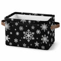 Panier de rangement 38 cm en tissu noir à flocons blancs avec poignées pliable