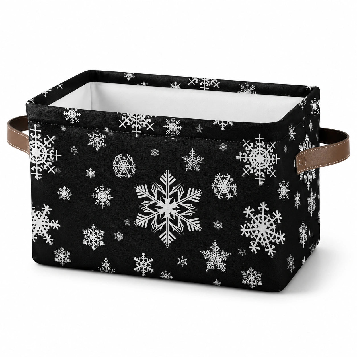 Panier de rangement 38 cm en tissu noir à flocons blancs avec poignées pliable