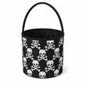 Panier à friandises rond 20 cm en tissu noir à motif crânes avec anse