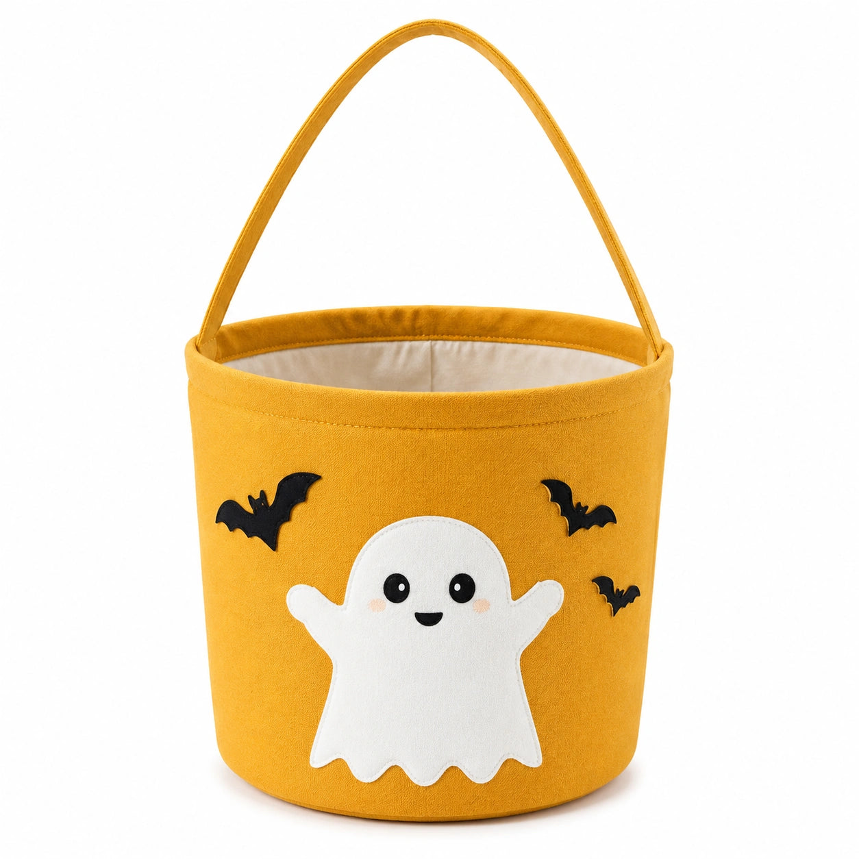 Panier de rangement rond 30 cm en polyester jaune à motifs fantôme avec poignée