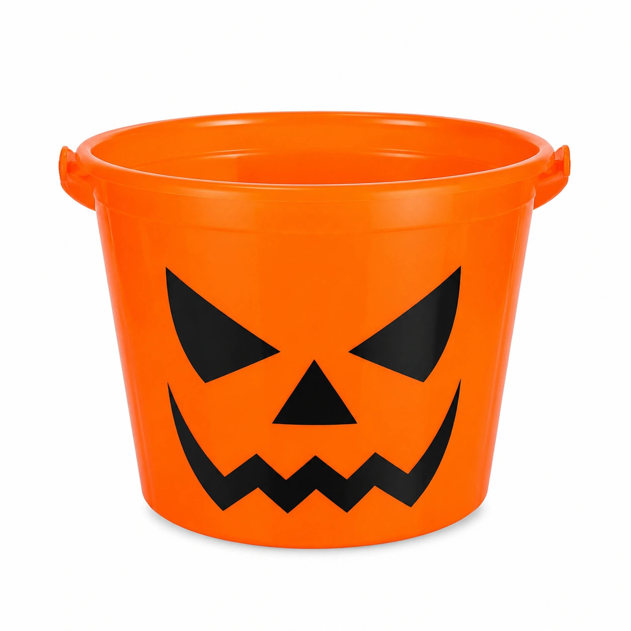 Seau de collecte rond 30 cm en plastique orange et noir motif citrouille à poignées pour Halloween