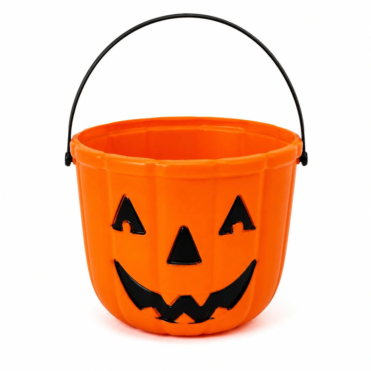 Seau de collecte 20 cm en plastique orange avec anse motif citrouille