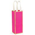 Sac cadeau 12 x 10 x 35 cm en papier rose fuchsia et doré avec anses en ruban