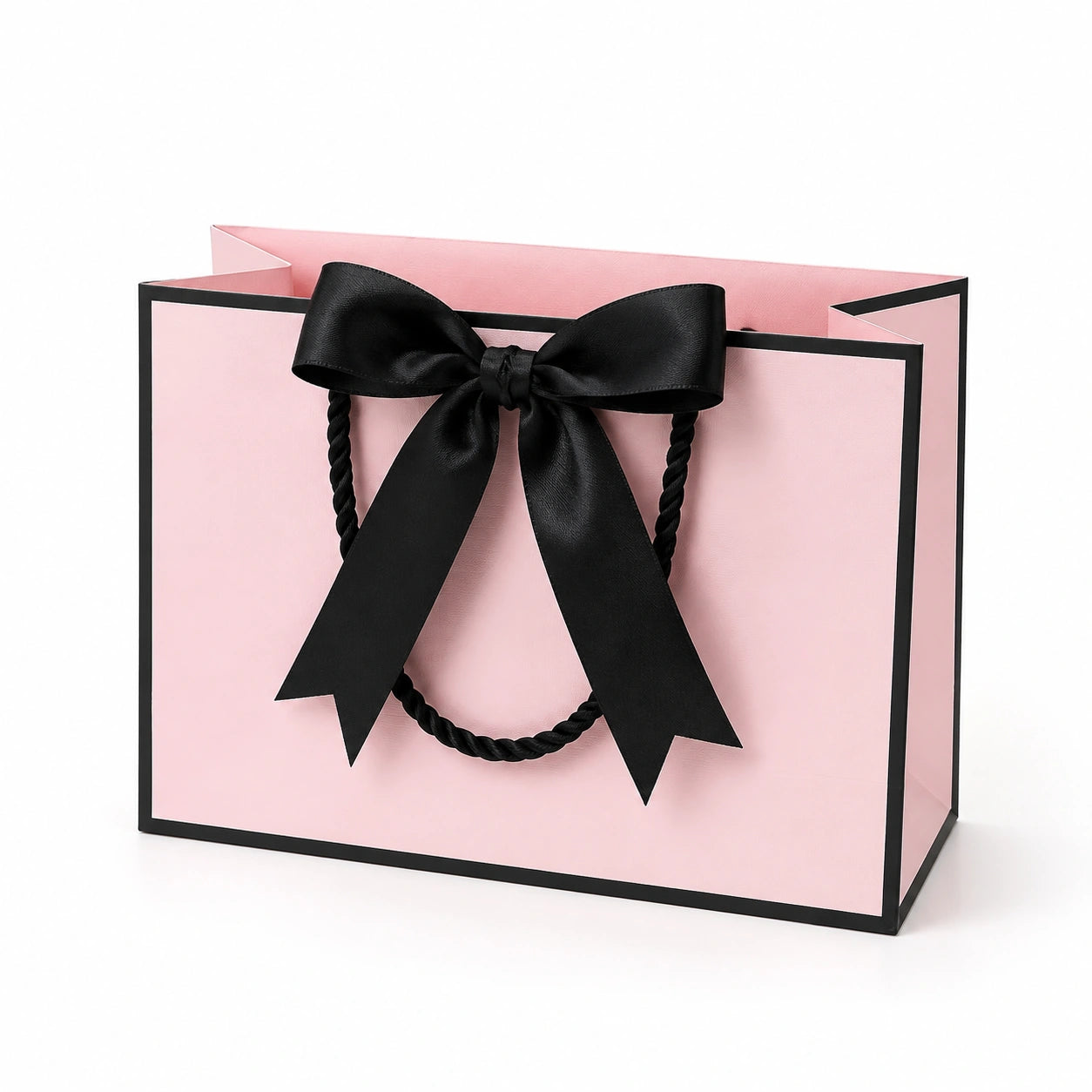 Sac cadeau 30 x 12 x 25 cm en carton rose et noir avec nœud décoratif