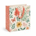Sac cadeau 32 x 26 x 12 cm en papier crème à fleurs avec anses ruban