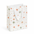 Sac cadeau 26 x 12 x 32 cm en papier blanc saumon vert sauge à poignées ruban motif terrazzo