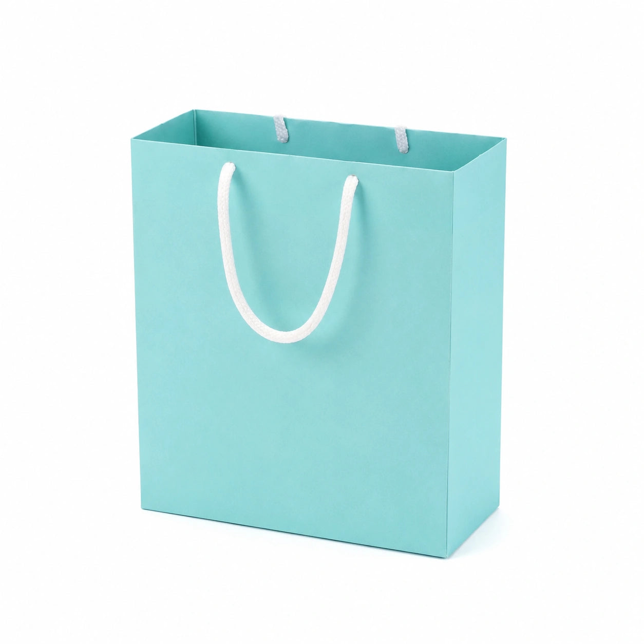 Sac cadeau 25 x 12 x 30 cm en papier turquoise avec poignées en corde