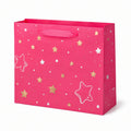 Sac cadeau 32 x 12 x 26 cm en papier rose à étoiles avec poignées ruban